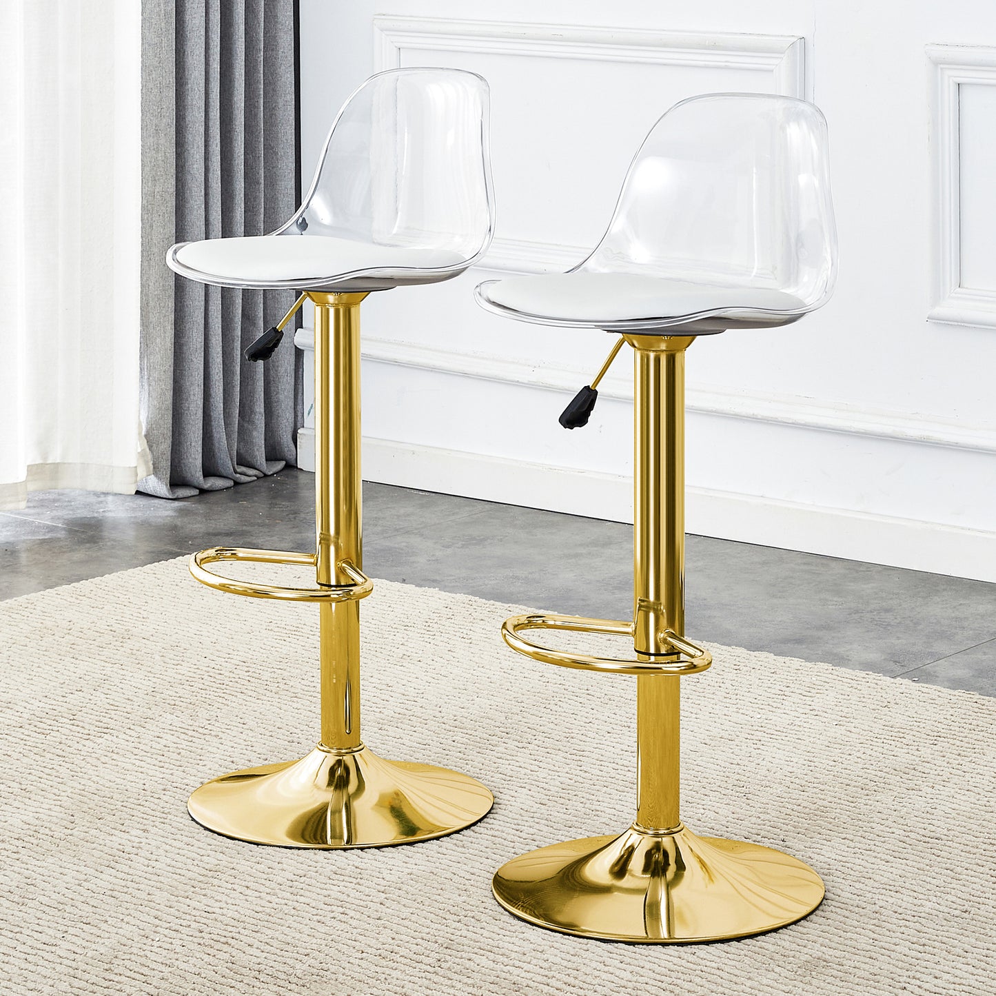 Modern Minimalist Bar Chairs And Bar Stools. Can Rotate 360  And Adjust Lifting. PET Backrest And PU Seats. Set Of 2. Suitable For Bars, Restaurants, And Front Desk Cashiers.