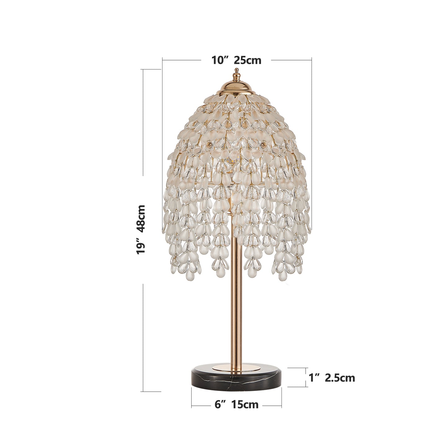 19 HElegant Crystal Table Lamp  Vintage Waterfall Design With Teardrop Grape Crystal Bead String Shades And Marble Textured Base For Living Room, Bedroom, Or Office  Bulb Not Included