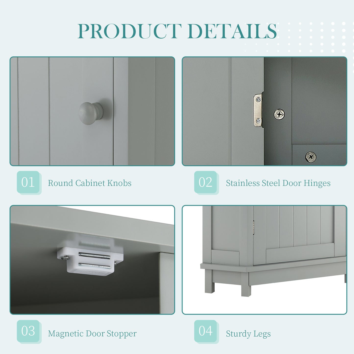 Grey Bathroom Cabinet Triangle Corner Storage Cabinet With Adjustable Shelf Modern Style MDF Board