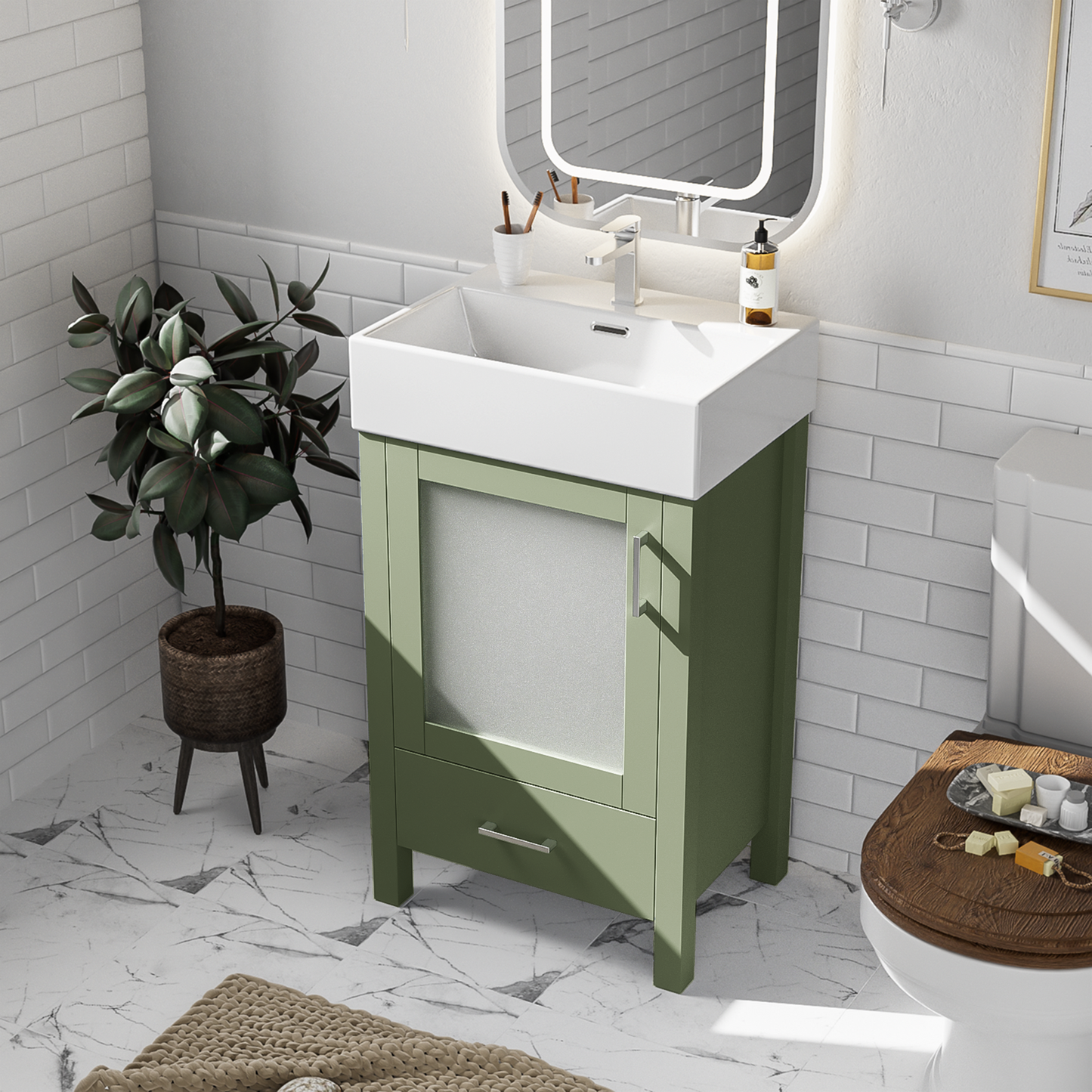 20-Inch Bathroom Vanity With Ceramic Sink And Ample Storage - Ideal For Small Bathrooms