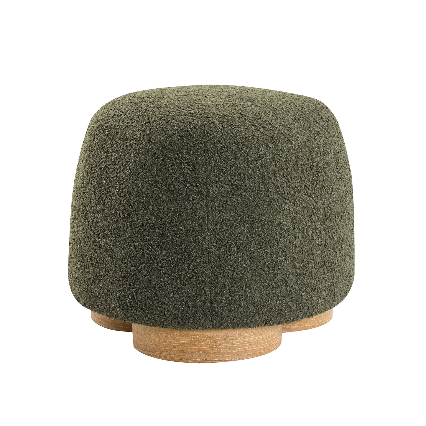 Fully Assembled Round Soft Teddy Fabric Upholstered Ottoman, Footstool With Soft Padded Seat, Fully Assembled Modern Sofa Couch Footrest, Extra Seating For Bedroom Entryway, Olive Green