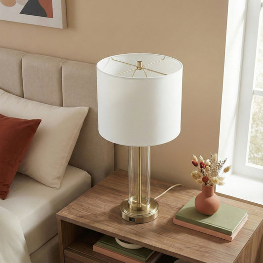 Luna Brushed Nickel Table Lamp With On Off Switch Clear Glass Body  Metal Base