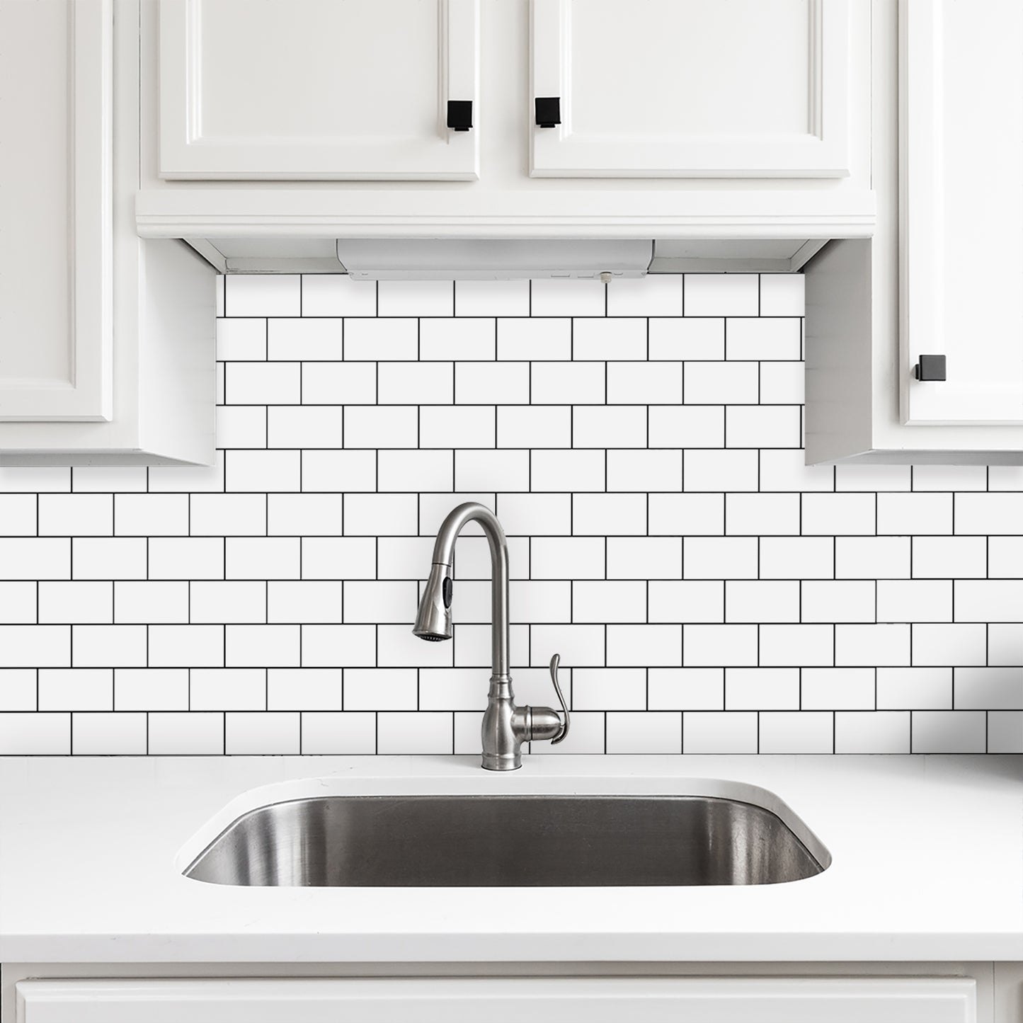 White Black Seam Peel And Stick Splashback Kitchen Glossy PVC Splashback Bathroom Wall Sticker, Removable