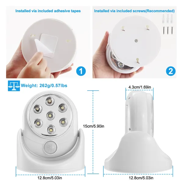 Wireless LED Spotlight 90 Degree Motion Sensor Night Lamp