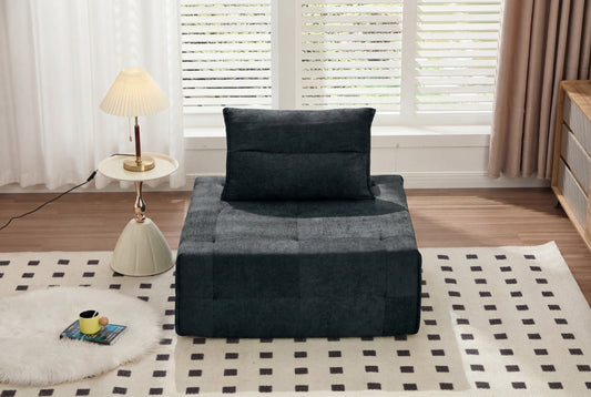 Deep Seat Modular Sectional Sofa With Adjustable Backrest -39.37  Chenille Compressed Couch For Living Room, Bedroom, Lounge  1 Piece  Black.