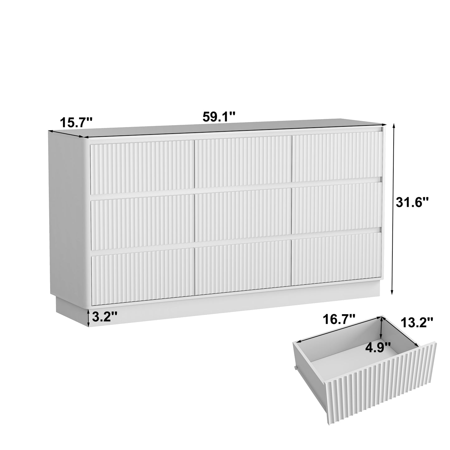 9 Drawer Dresser For Bedroom With Large Drawers, Wood Dresser, Large Floor Chest Of Drawers, Modern Long TV Stand, Mid Century Storage Cabinet Side Table, White