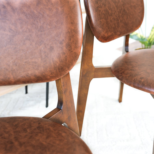 Hot Sell Kelsey Brown Leather Dining Chair   Set Of 2   With Solid Wood Base And Mid-Century Modern Design 18.1  W X 21.1  D X 31.7  H For Living Room Bedroom Outdoor