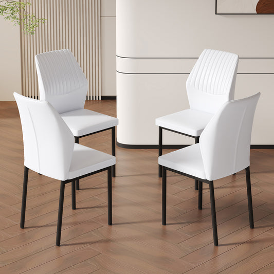 4-piece Set Of White And Black Light Luxury PU Dining Chairs Ergonomic Backrest, 36.7 Inches High, Suitable For Multiple Scenarios.Set Of 4 WHITE PU Material High Resilience Dining Chairs.