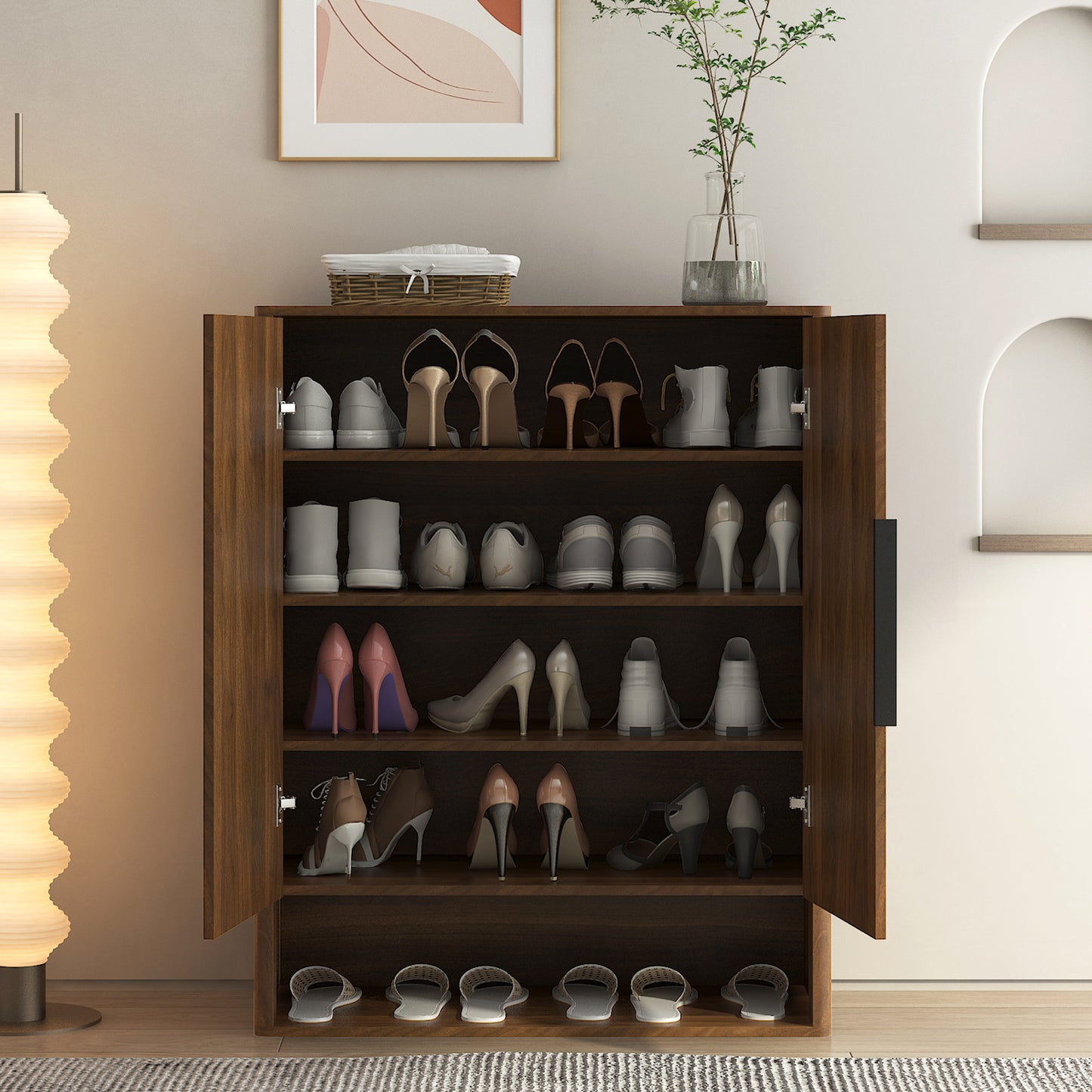 Shoe Storage Cabinet, Wooden Shoe Cabinet With Doors Modern Shoe Organizer With Adjustable Shelves,for Entryway, Hallway, Living Room
