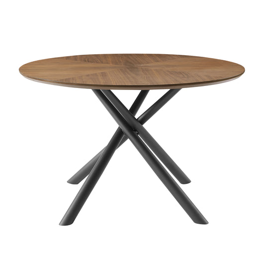53.14   Round MDF Coffee Table End Table Short Leisure Tea Table Cross Legs Metal Base, Easy To Assemble,Walnut.