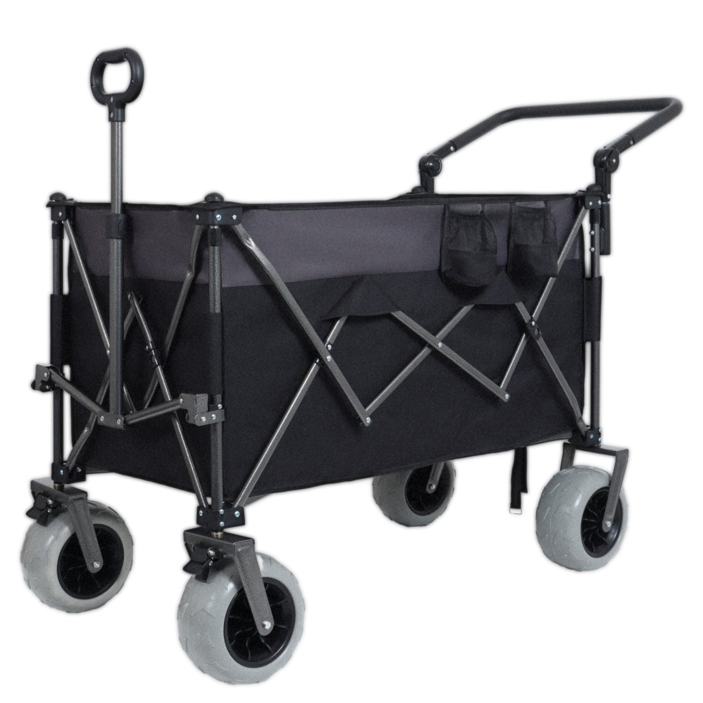 Multi- Functional Push- Pull Folding Wagon Cart With Rotating Handle & 9 X4  Beach Tires For Camping & Beach - 300L XL Heavy- Duty  Large Capacity For Transport  Groceries  And Outdoor Use