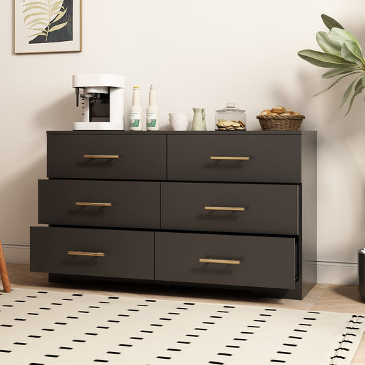 Black Color Large 6 Drawers Chest Of Drawer Dressers Table With Golden Handle