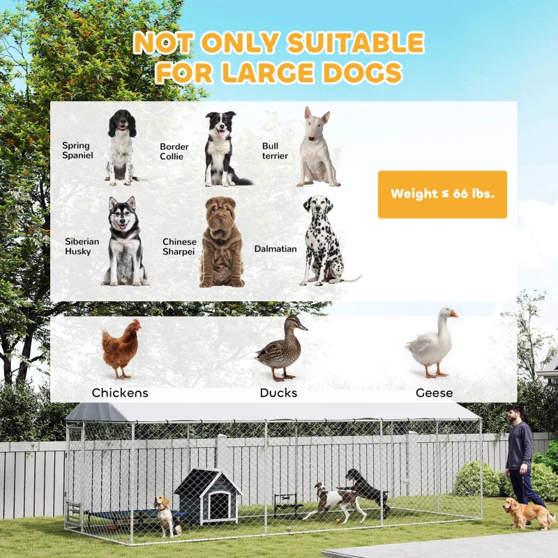 Dog Kennel Outdoor Dog Run Waterproof UV-Resist Cover Lockable Door Adjustable Bowls 20 X 7.5 X 6.5ft