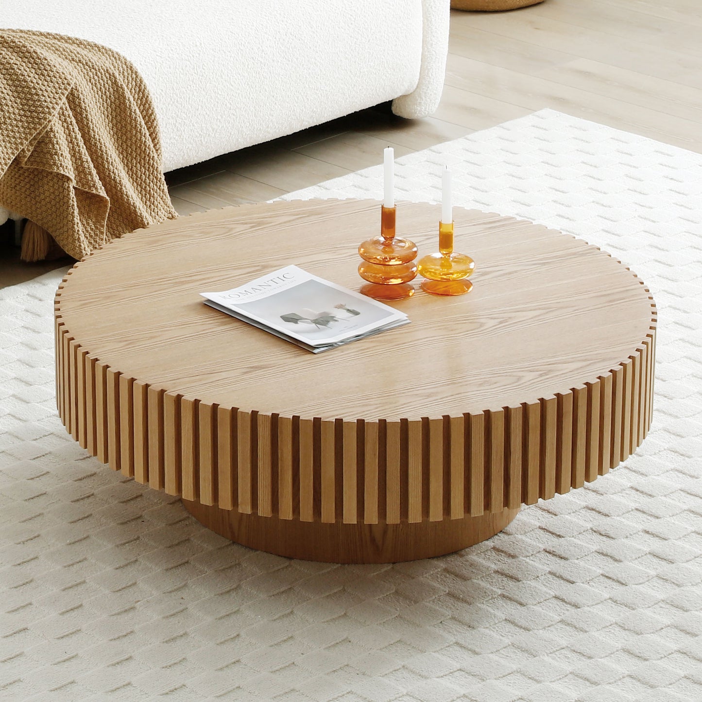 35.43   Round Wood Coffee Table For Living Room, Modern Handcraft Drum Coffee Table, Circle Wooden Coffee Table For Small Space Apartment ASH. Same