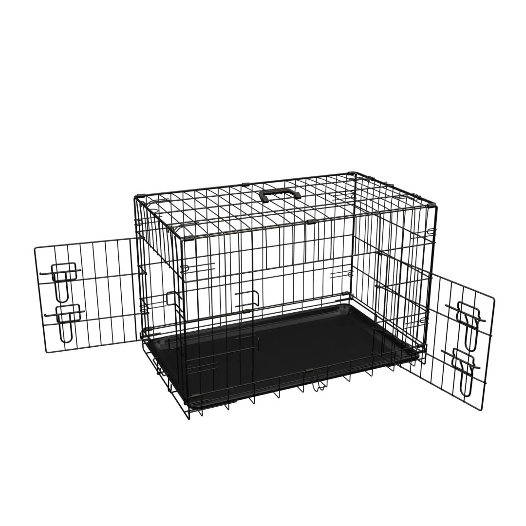 Dog Crate, 42 Inch Large Dog Cage With Divider And Plastic Leak-Proof Pan Tray, Double Door Folding Metal Wire Cage For Indoor, Outdoor, And Travel, Made In Vietnam