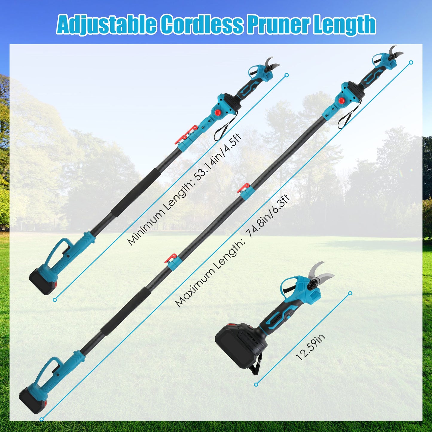 1Set 2 In 1 Electric Pruning Shear With Extension Pole 21V 4.0Ah Batteries Powered Cordless Pruner Reach 13FT High 0.98in Cutting Diameter For Tree Trimming