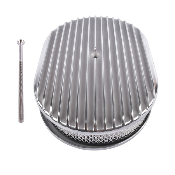 12inch Oval Aluminum Full Finned Air Cleaner Polished Paper Element Fits For SB & BB CHEVY FORD & MOPAR CHRYLER DODGE PLYMOUTH