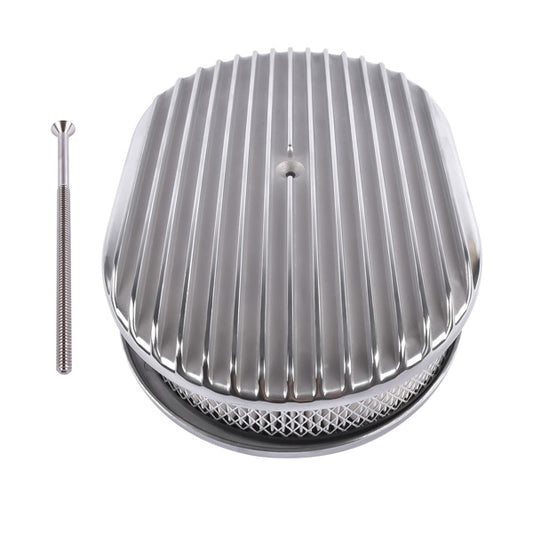 12inch Oval Aluminum Full Finned Air Cleaner Polished Paper Element Fits For SB & BB CHEVY FORD & MOPAR CHRYLER DODGE PLYMOUTH
