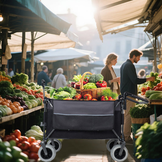 Multi- Functional Push- Pull Folding Wagon Cart With Rotating Handle & 9 X4  Beach Tires For Camping & Beach - 300L XL Heavy- Duty  Large Capacity For Transport  Groceries  And Outdoor Use