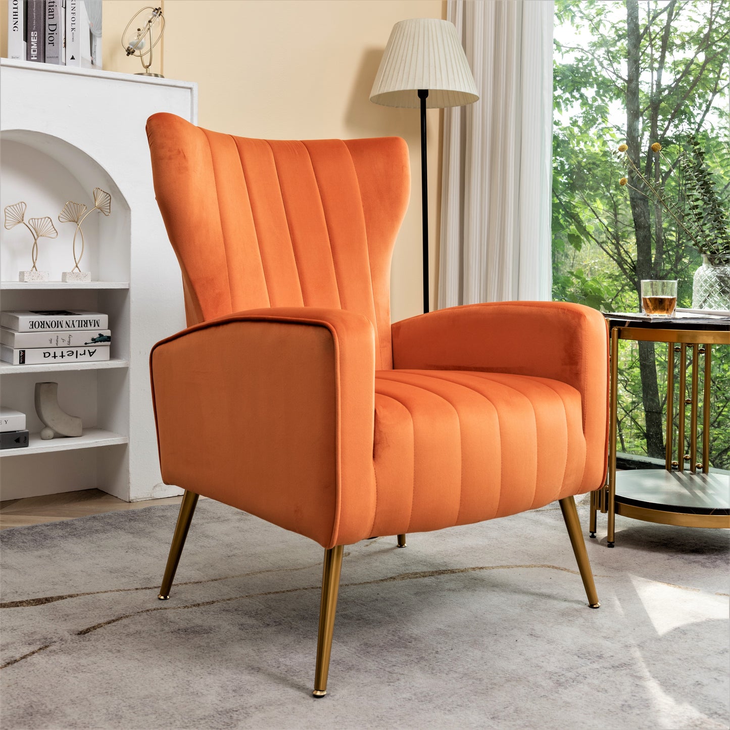 Velvet Accent Chair With Metal Legs, Modern Upholstered Armchair, Wingback Side Chair For Living Room Bedroom Small Spaces