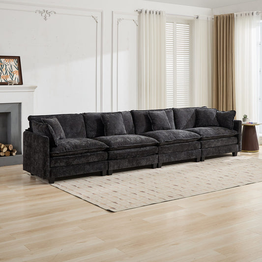 Cloud Sofa 4 Seats Ottoman Is Not Included, Modern Sectional Couch, For Living Room Bedroom And Apartment, Comfy Double Layer Upholstered Seat Cushion, Breathable Chenille Fabric, Black,SW5014BK