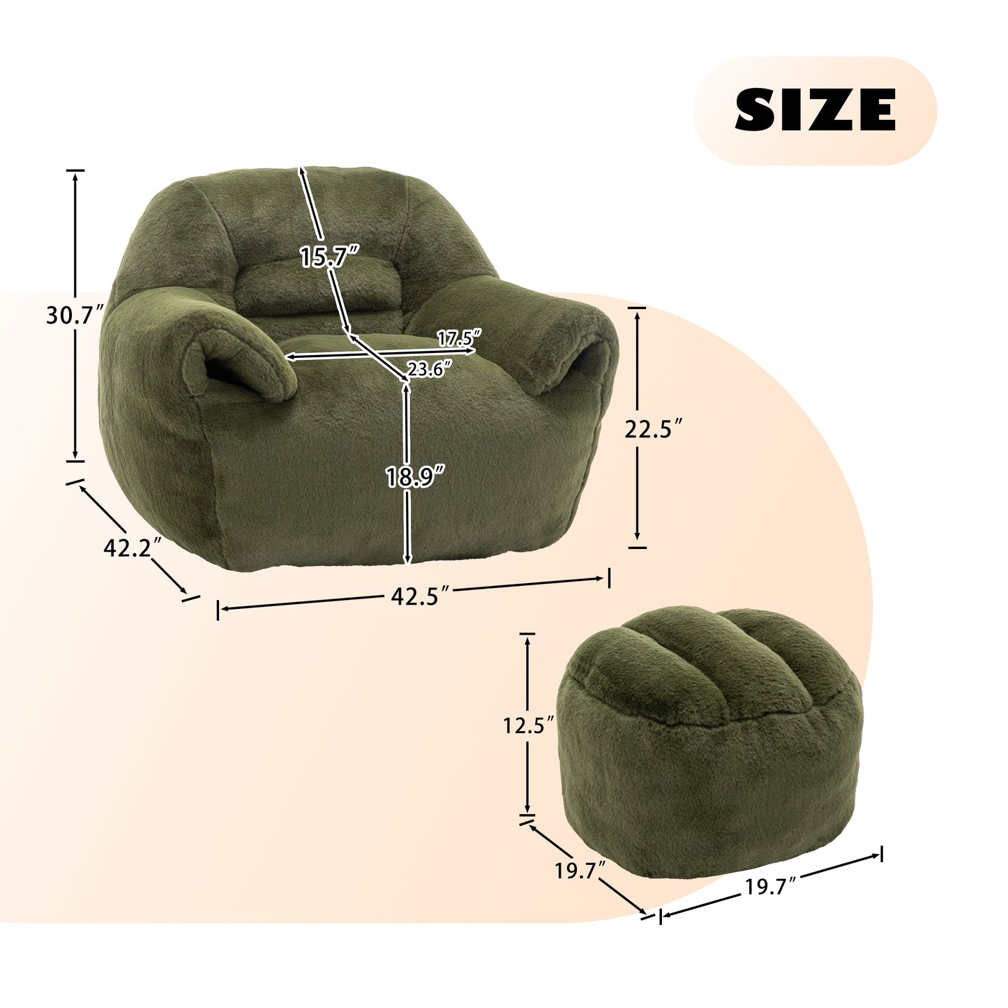 Bean Bag Chair, Comfy Bean Bag Sofa With Back Support, With Footstool,Faux Fur Bean Bag Chair For Adults And Kids, Stuffed Floor Sofa For Living Room, Bedroom, Apartment, Green