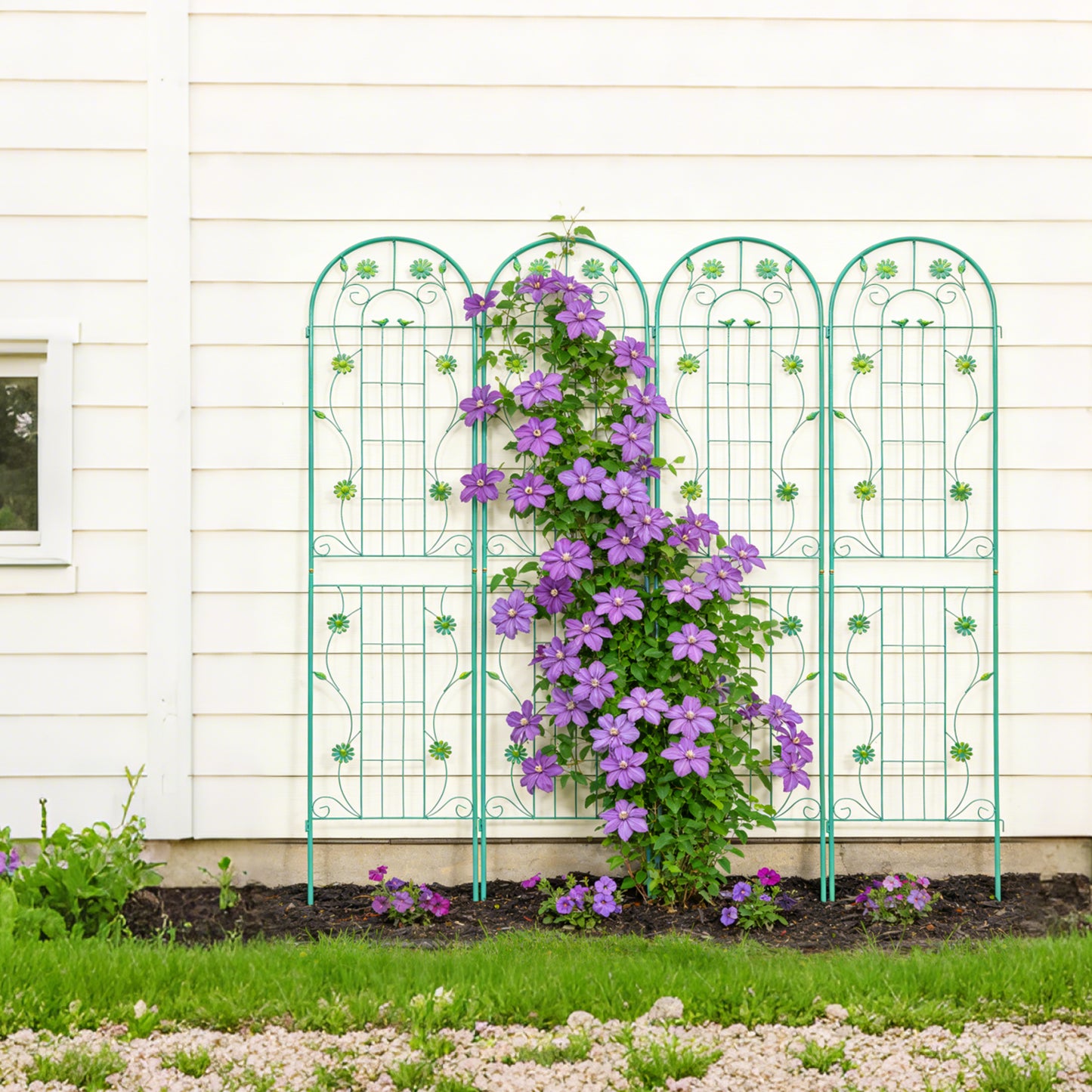4 Pack Metal Garden Trellis 86.7  X 19.7  Rustproof Trellis For Climbing Plants Outdoor Flower Support Green