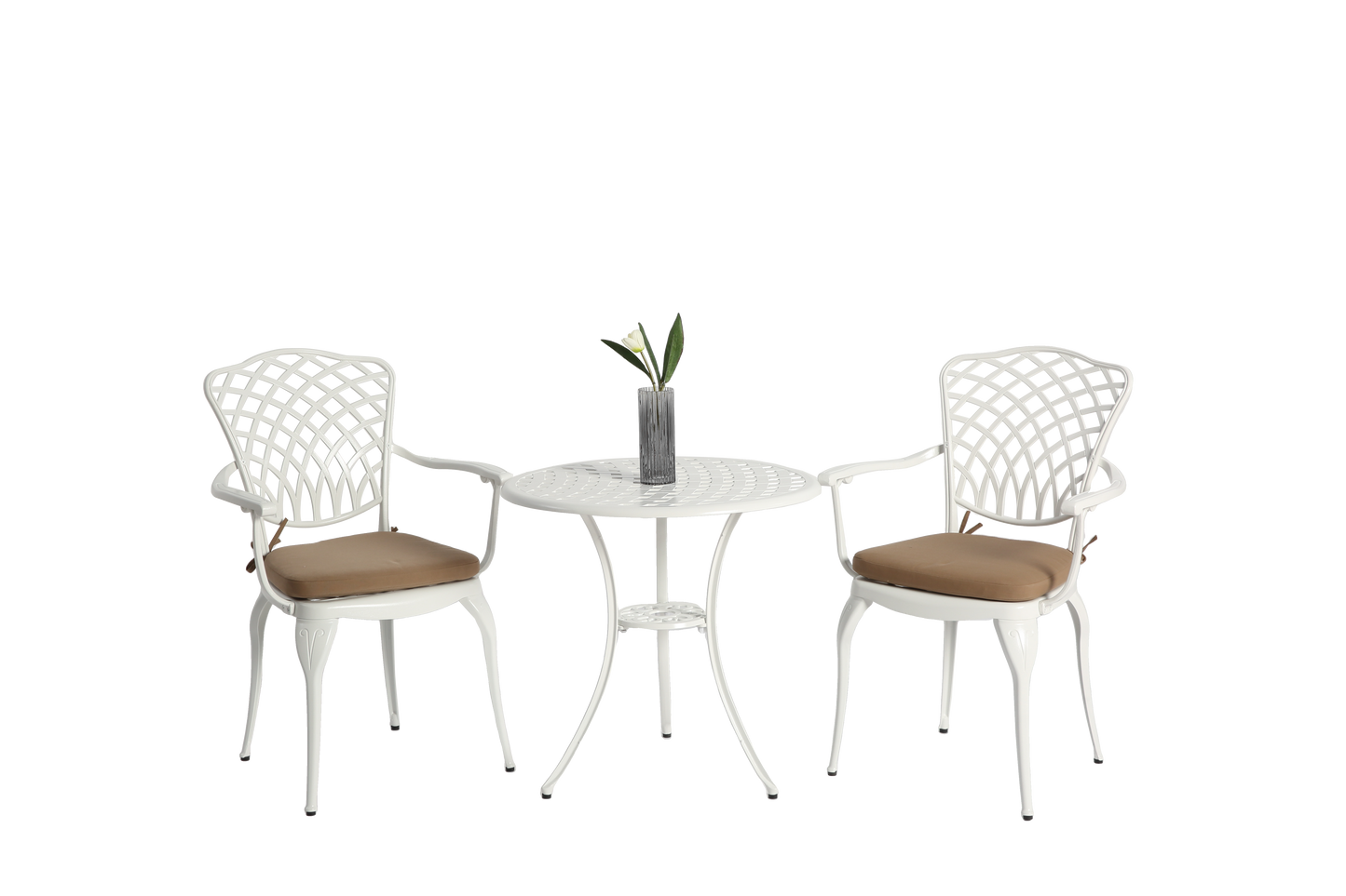 3 Piece Patio Bistro Set Cast Aluminum Bistro Table And Chairs Set Of 2 With Umbrella Hole,All Weather Metal Bistro Table Set,Outdoor Patio Furniture Set For Garden With Cushion White