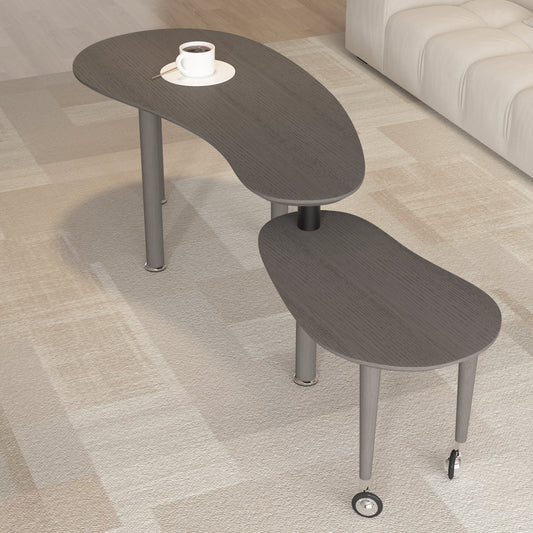 Contemporary Rotatable Cocktail Table With Solid Rubber Wood Legs, 360 Degree Rotating Coffee Table With Wood Grain Veneer Tabletop Grey Brown  Walnut Black Finish For Living Room, Bedroom