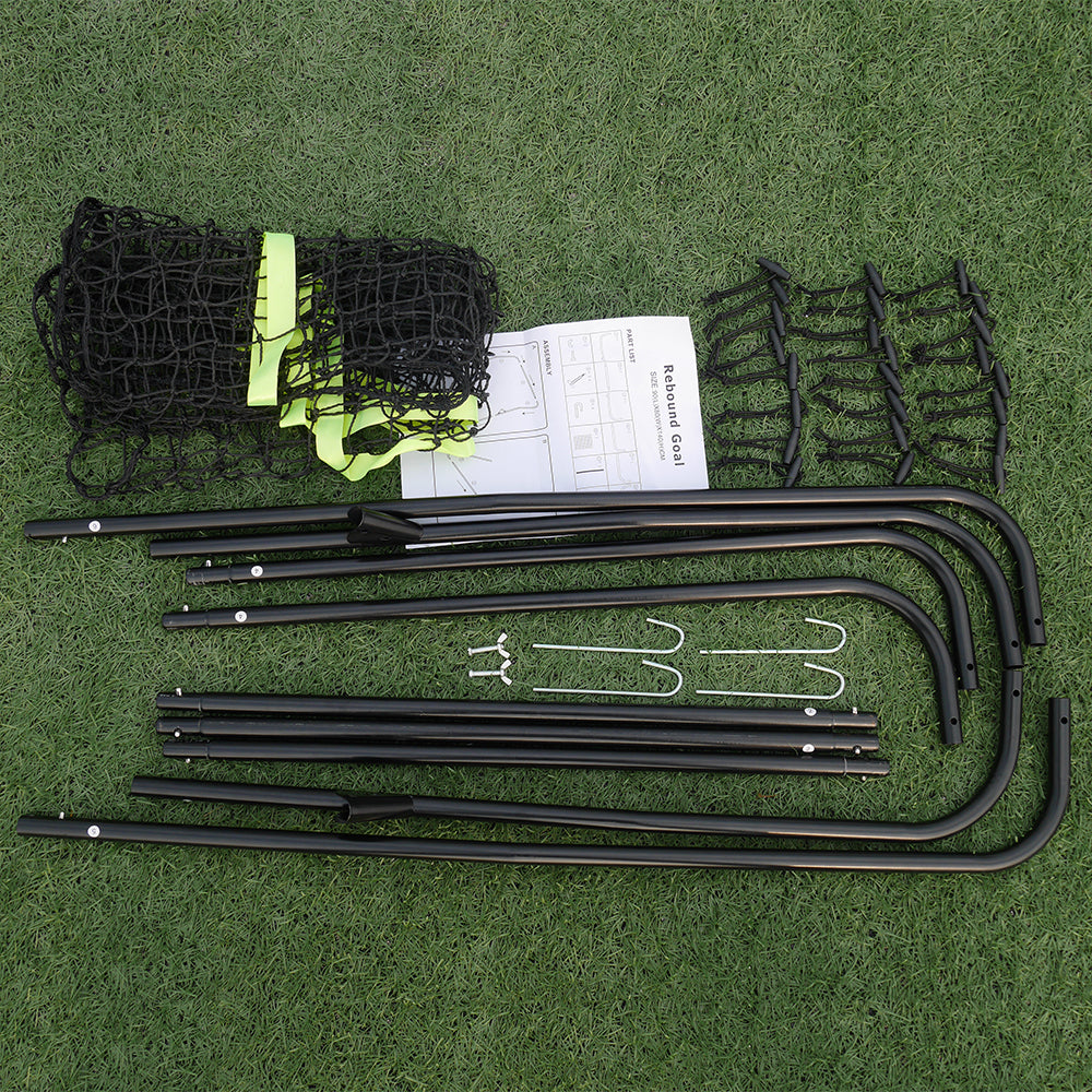 Steel Pipe Rebound Soccer Football Goal Black,Adjustable Rebounder Net,55.12 X 35.43 X 31.50, For Soccer, Football,Lacrosse, Baseball, Tennis