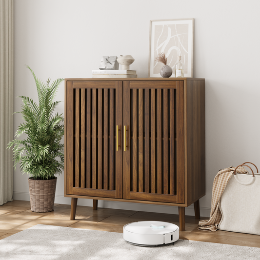 Sideboard Buffet Cabinet With Storage,  Farmhouse Buffet Cabinet With Louvered Doors, Wood Coffee Bar Storage Cabinet For Kitchen, Dining Room, Living Room, Entryway, Walnut,31.5 W