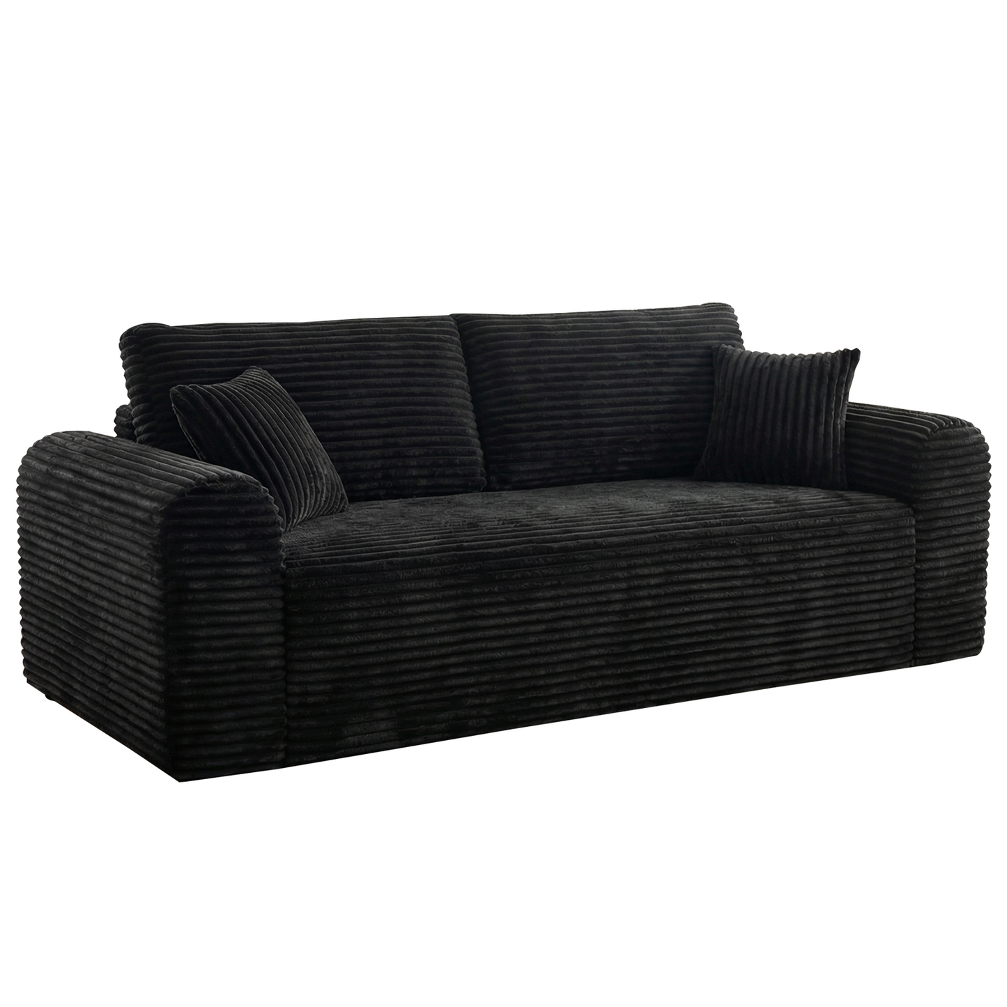 3 Seater Couch, Corduroy Boneless Couches For Living Room,26.4 Cloud Couch With Deep Seat,Comfy Floor Sofa With 2 Pillows,Upholstered Floor Sofa In A Box