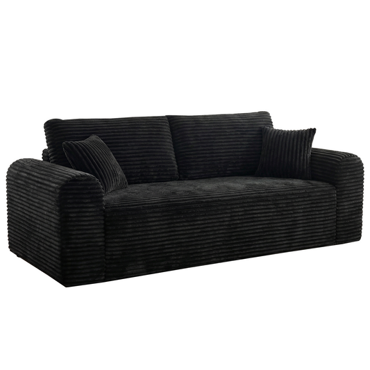 3 Seater Couch, Corduroy Boneless Couches For Living Room,26.4 Cloud Couch With Deep Seat,Comfy Floor Sofa With 2 Pillows,Upholstered Floor Sofa In A Box