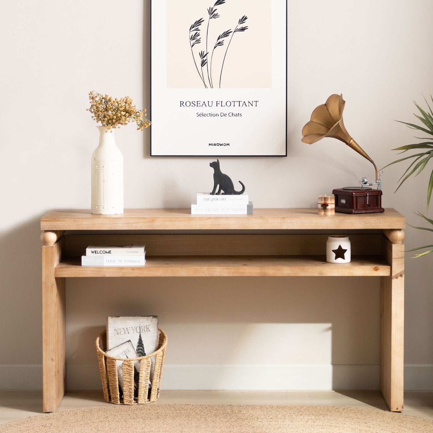 59in Console Table, Modern Rustic Console Table, Narrow Entryway Table, Wood Sofa Table,  Hallway Table With Storage, Natural Wood Console Table, Entry Table With Open Shelf,Farmhouse Console Table