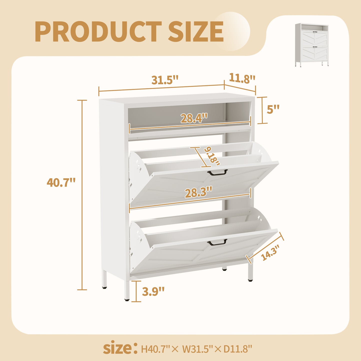 Metal Shoe Cabinet White - 2 Flip Drawers  Open Storage Layer Rack, Slim 11.8 D Freestanding Steel Shoe Organizer, Anti-Tip Hidden Entryway Shoe Rack