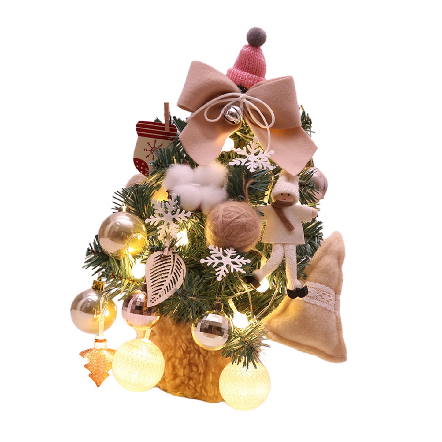 Small Xmas Tree With Adjustable Lights PVC Lightweight Desktop Xmas Tree For Home Decoration 35cm Beige