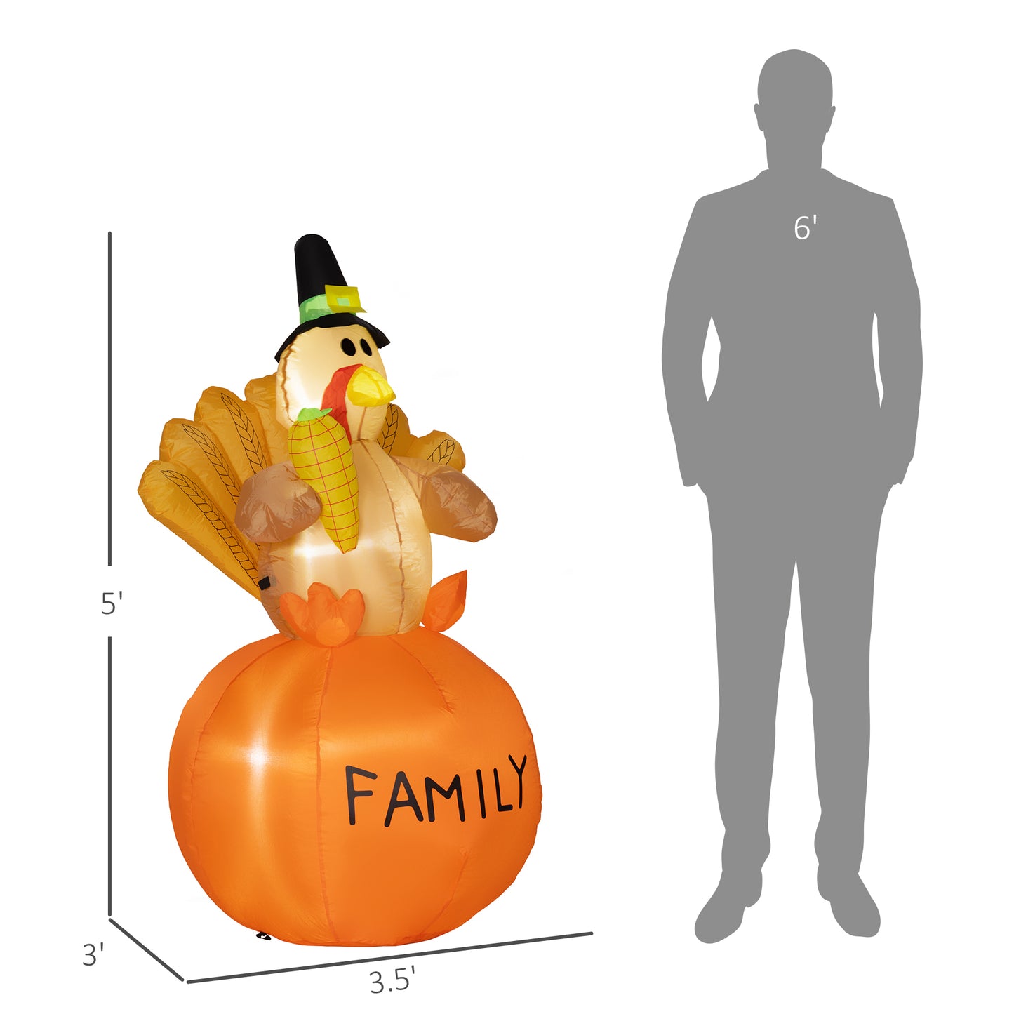 4.9ft Inflatable Thanksgiving Turkey, Blow Up LED Display For Garden Indoor Outdoor