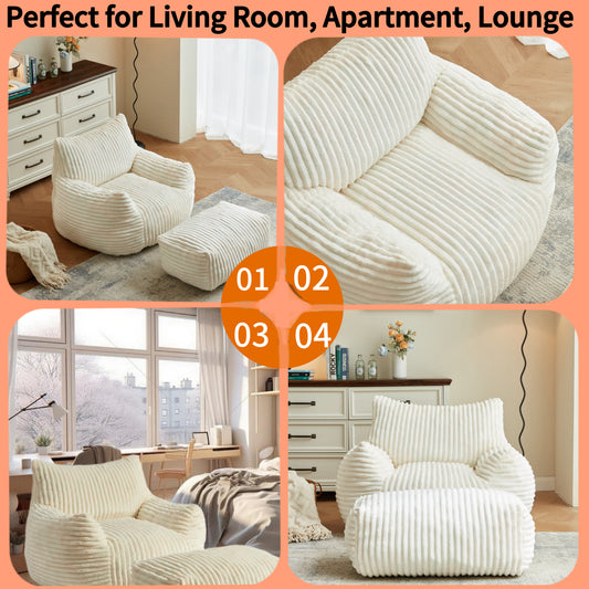 HZ55PMJT-MIBAI1 Suede Sofa Chair With Ottoman - 5-Zone Support & Compact Boxed Delivery
