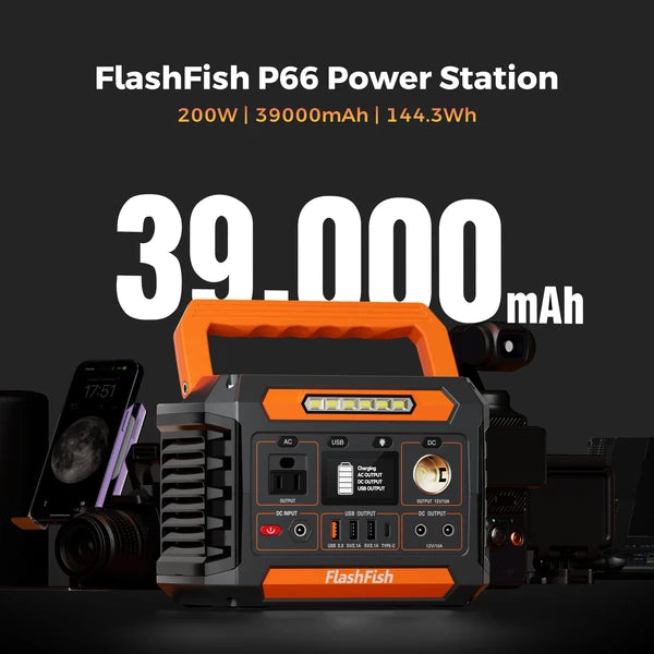 Flashfish P66A 200W Solar Generator, Portable Power Station Battery Pack With AC&USB&DC Output, 144.3Wh Capacity Comes With Multiple Adapters For Camping, Gift Home Emergency And Outdoor Travel