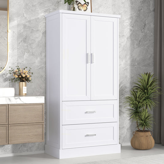 Tall Bathroom Storage Cabinet, Cabinet With Two Doors And Drawers, Adjustable Shelf, MDF Board, White, Two Packages Old SKU N725P178675K
