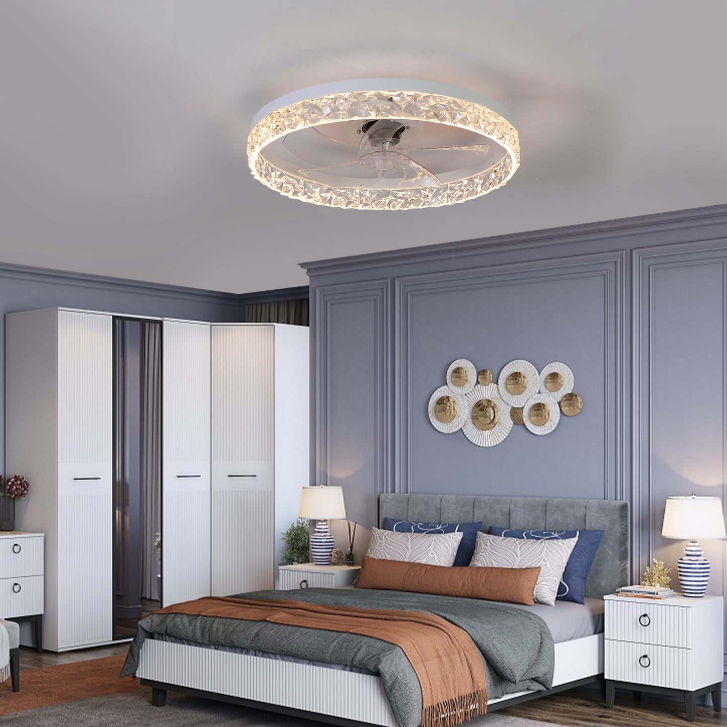 Modern Acrylic Ceiling Fan Light With Remote Control, Dimmable LED Chandelier, 6-Speed Adjustable, Quiet Motor, Flush Mount Design For Living Room, Bedroom, Dining Room