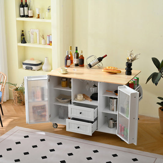 Kitchen Island Cart Rolling On Wheels With 13 Storage Areas Drop Leaf Bar Countertop Side Open Condiment Rack Tower Rack Extra Storage Table Modern White