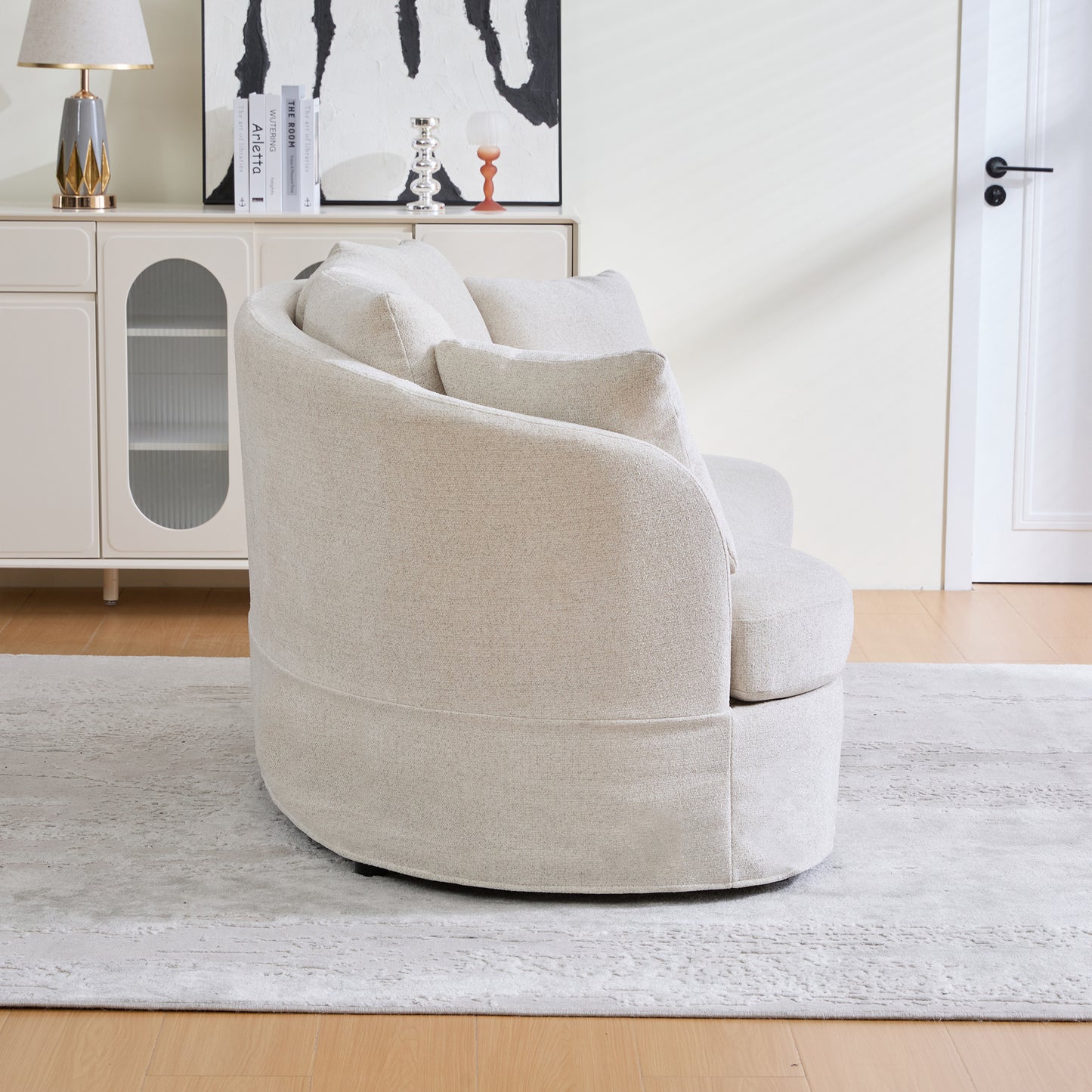 73.82  Wide Curved Sofa, Modern Luxury Plush Chenille Extra-Deep Seat, 4 Removable Cushions, Suitable For Small Spaces, Living Rooms, Bedrooms,Beige