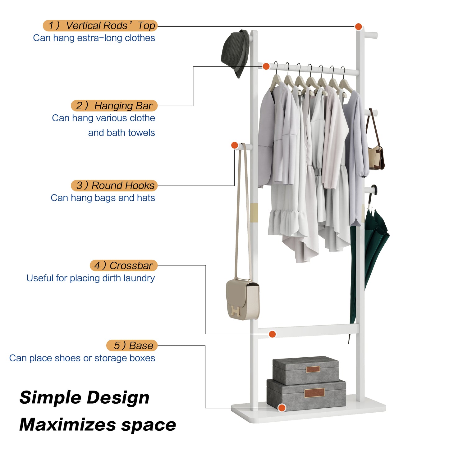 Coat Racks Solid Wood Hanger 23.6X 11X71 In Solid Environmental Protection Easy To Assemble Beautiful Can Be Placed In The Bedroom Entrance Living Room   White
