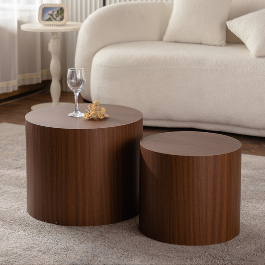 Nesting Coffee Table Set Of 2 Round Wooden Coffee Tables Circle Modern Table For Small Space Living Room Bedroom Accent End Side Table