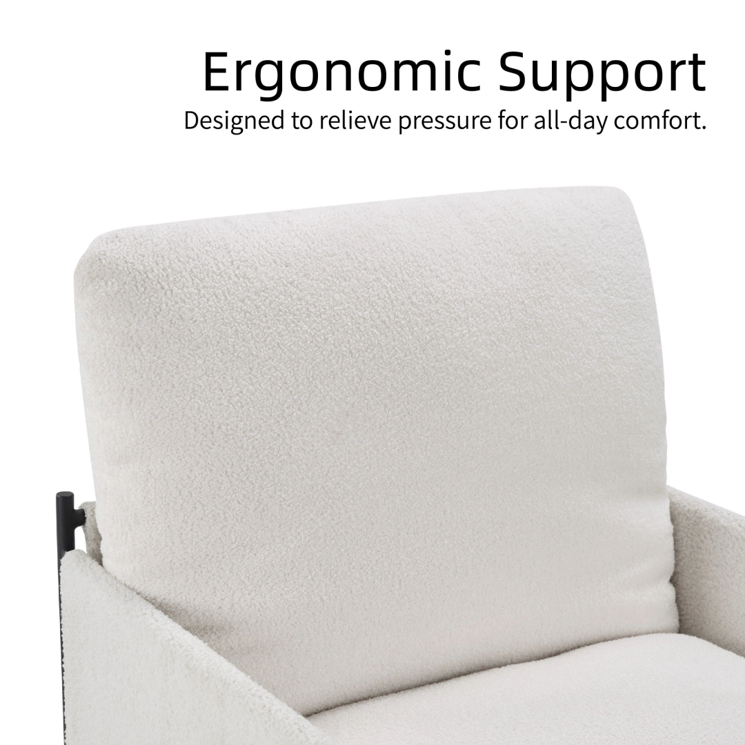 Modern Accent Chair, Comfy Chair With  Removable Cushion, Vanity Chair With Wood Armrests For Living  Room, Bedroom, White