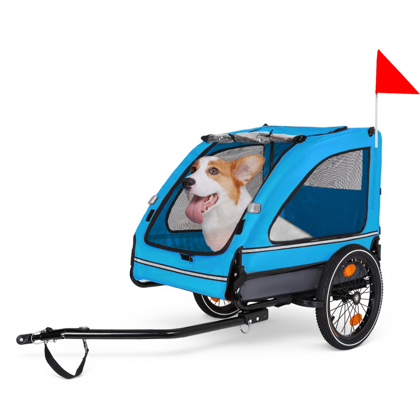 Pet Bike Trailer Dog Cart For Bicycle,Suitable For Small And Medium Pets, Easy Folding Cart Frame, Quick Release Wheel, Non-Slip Floor, Internal Leash, Blue Grey