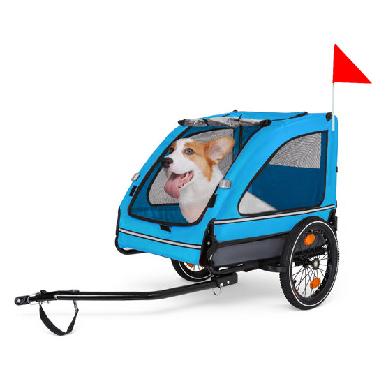 Pet Bike Trailer Dog Cart For Bicycle,Suitable For Small And Medium Pets, Easy Folding Cart Frame, Quick Release Wheel, Non-Slip Floor, Internal Leash, Blue Grey