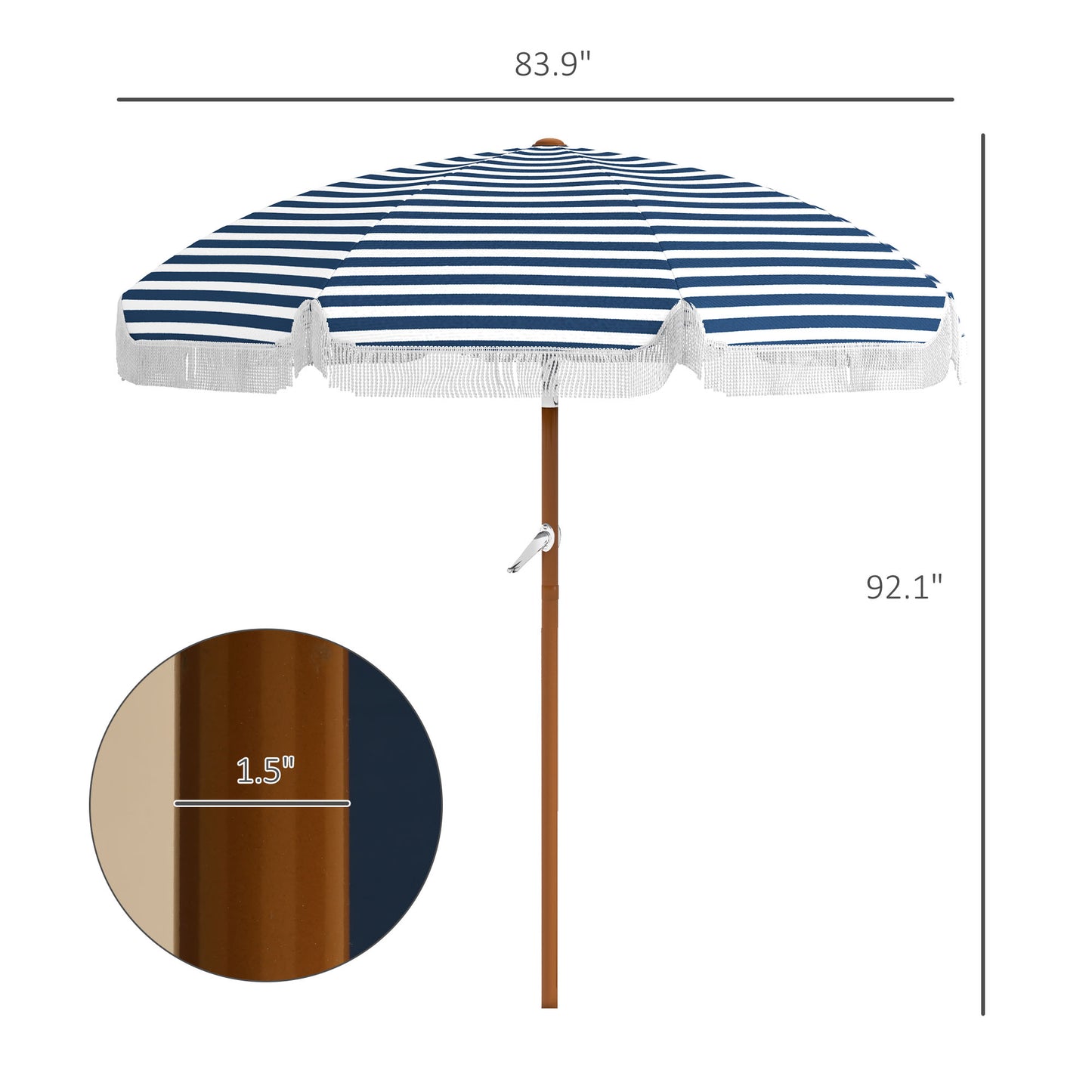 7 X 7 Ft Outdoor Umbrella With Tilt, Vent, Patio Market Table Umbrella Parasol With Fringed Ruffles And Flounce, Blue