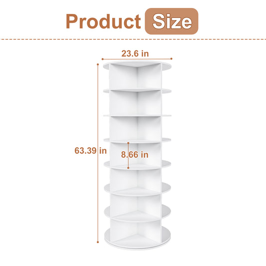 Rotating Shoe Rack Tower, 7-Tier Spinning Storage Rack, Free Standing 360 Revolving Shoe Organizer, Holds 28 Pairs Of Shoes  7-Tier,White